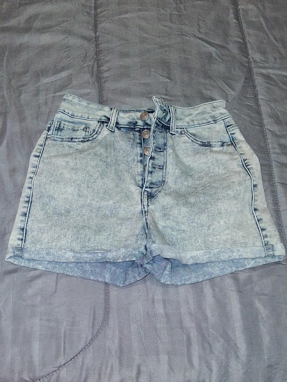 refuge Light Acid Wash High-Rise Jean Shorts